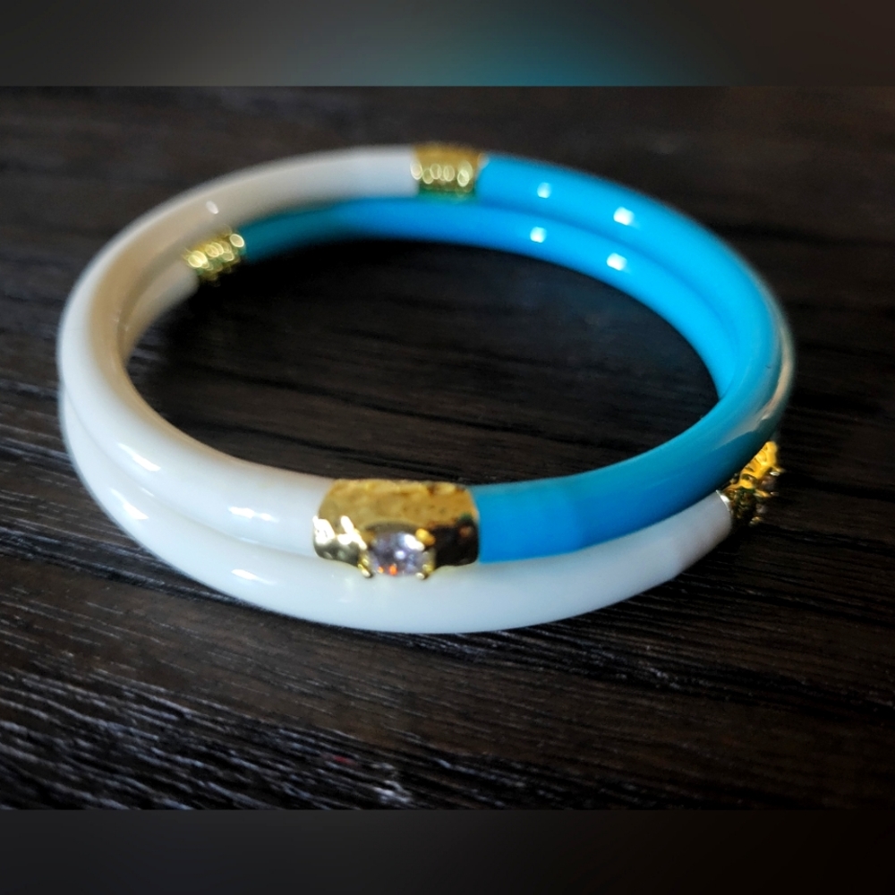 BuDhaGirl Turquoise/Ivory Yin & Yang All Weather Bangles